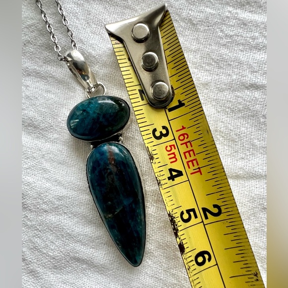 925 Past Lives Double Blue Apatite Pendant Necklace - Picture 4 of 7